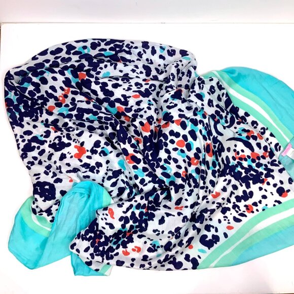 New Lilly Pulitzer Lillian Scarf Bright Navy Leopard Get Spotted Wrap Cover Up - Picture 10 of 16